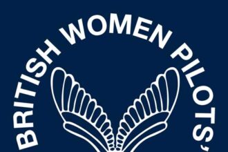 An image of BWPA's logo, dark navy blue background with a stylised white pair of wings with a female gender symbol beneath.