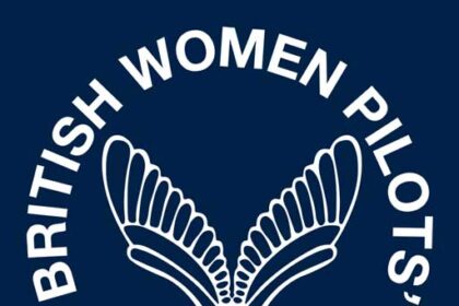 An image of BWPA's logo, dark navy blue background with a stylised white pair of wings with a female gender symbol beneath.