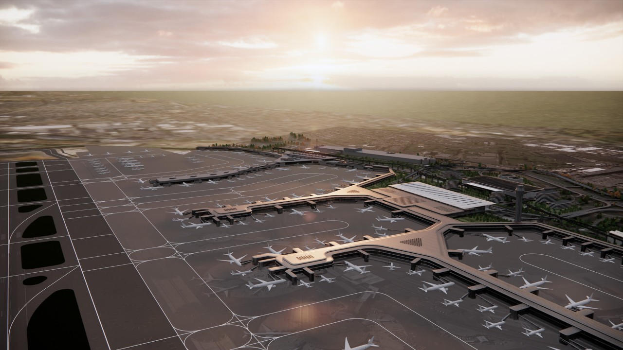 Newark Liberty Airport tarmac with parked planes, illustrating the vision plan for future expansion projects.