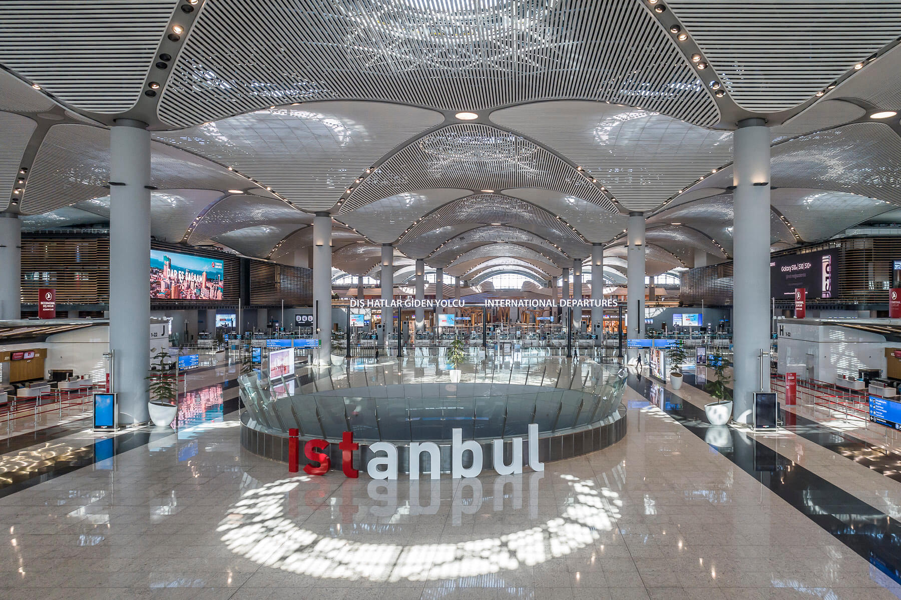 Interior of Istanbul airport. The interior is futuristic with silver colour