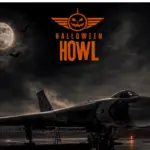 Halloween Howl event poster featuring the Avro Vulcan XH558 aircraft against a full moon and dark background.
