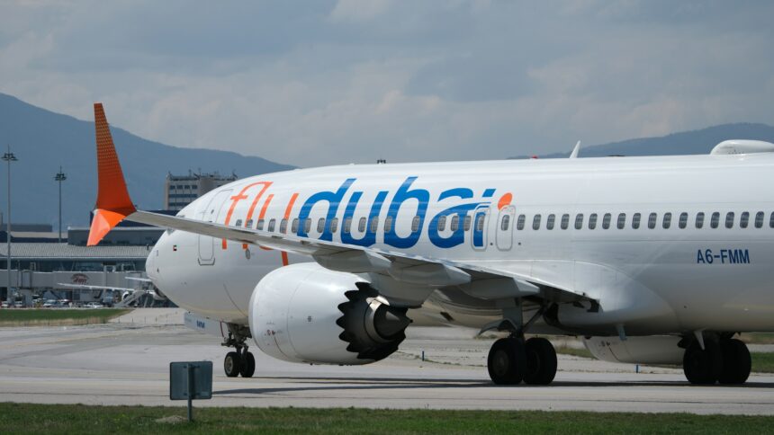 flydubai plane in an airport runway
