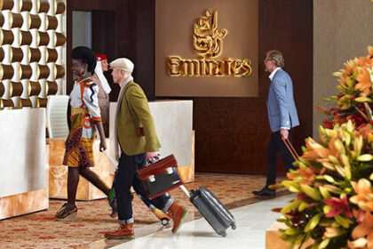 Photograph depicting the entrance to Emirates' first class lounge at Dubai International Airport.