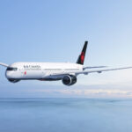 Photograph depicting the Air Canada A350-1000 flying above the clouds.