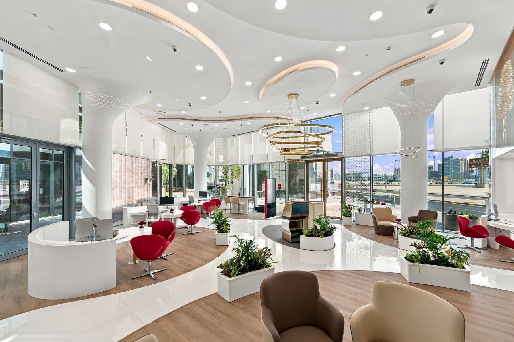 Photograph depicting the contemporary interiors and seating arrangement in Emirates new travel store in Bahrain.