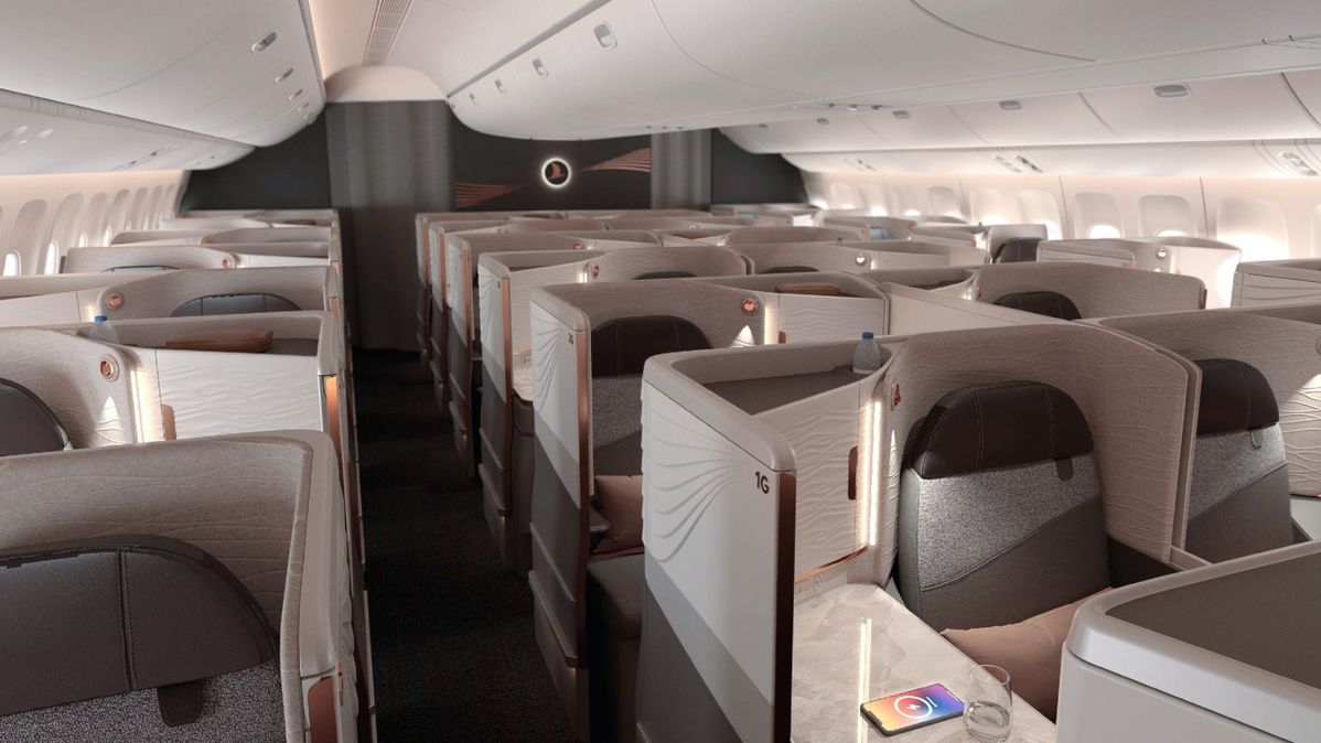 View of Turkish Airlines' new A350 Crystal business class from the front.