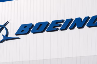 Photo of the Boeing logo on a wall