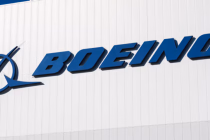 Photo of the Boeing logo on a wall