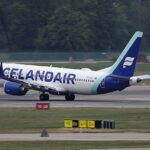 An Icelandair Boeing 737 MAX 8 departing from Zurich Airport