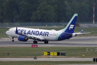 An Icelandair Boeing 737 MAX 8 departing from Zurich Airport