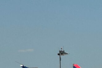 Image of the Delta Airbus A350 wingtip stuck in the Air Canada Boeing 777 right stabiliser.