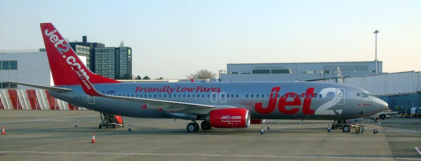 Three Jet2 Boeing 737 aircraft parked at Glasgow Airport