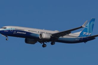 Image shows a Boeing 737 Max 10 demonstrator