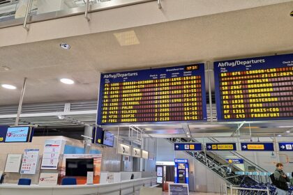 Departure information that displays in the departures hall of Nuremberg Airport