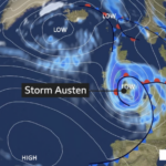 BBC Weather report of Storm Austen moving across southern England © BBC Weather