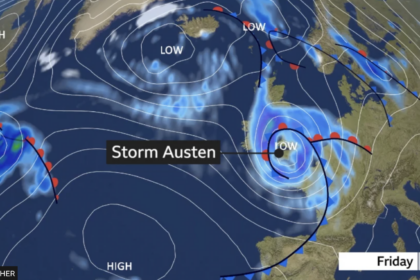 BBC Weather report of Storm Austen moving across southern England © BBC Weather