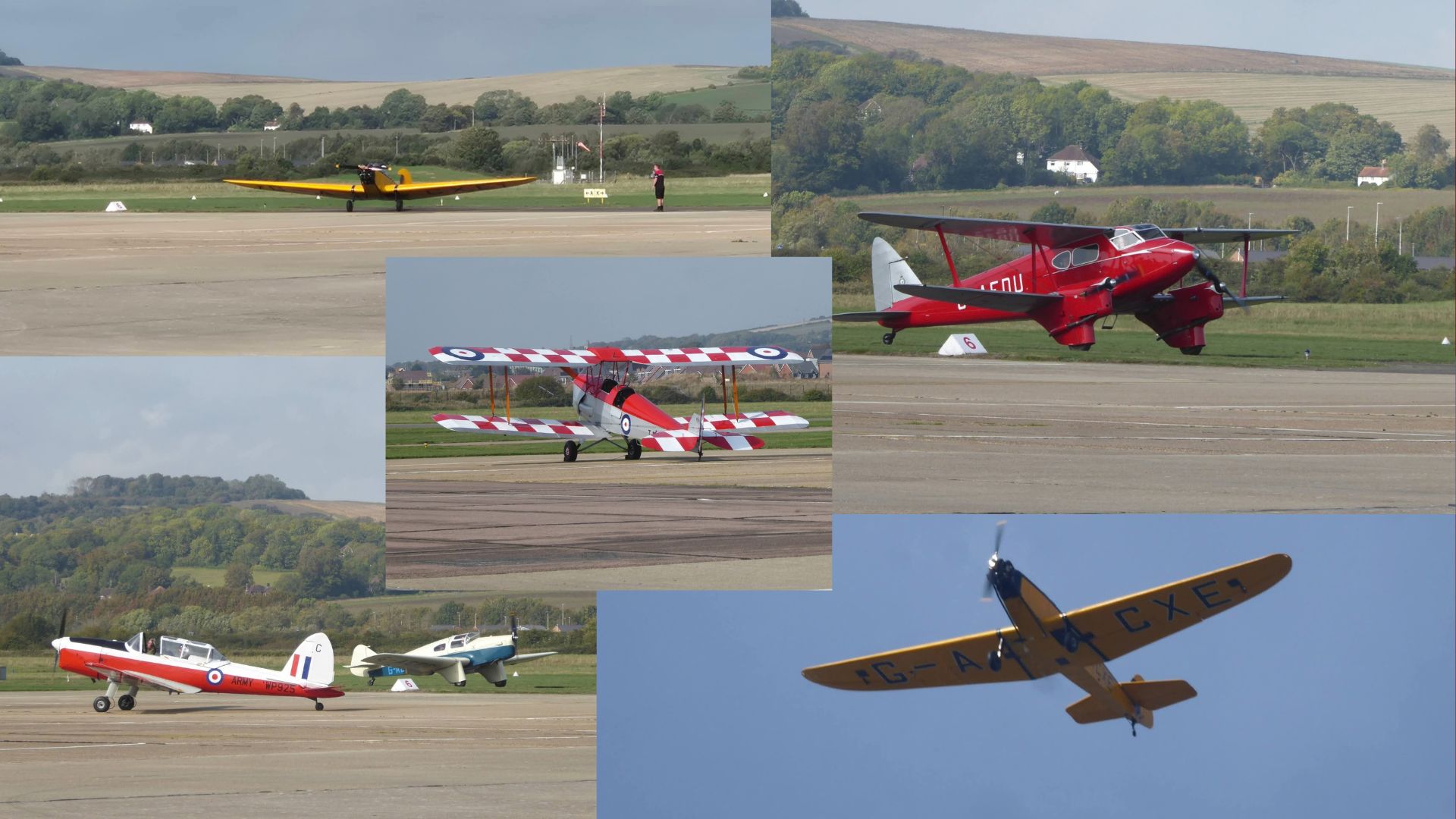 Image shows a collage of vintage air craft at Brighton City airport during the day