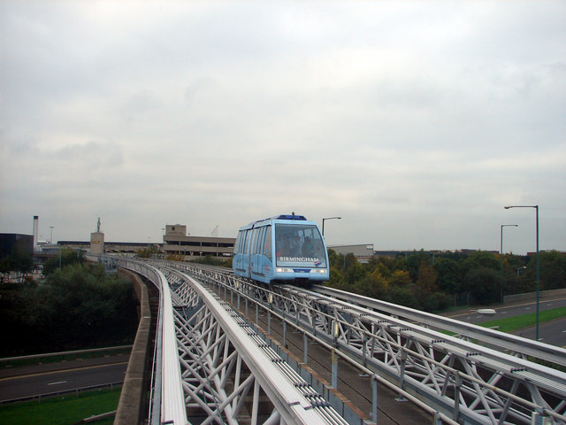Blue AirRail Link shuttle travelling between Birmingham Airport and Birmingham International station