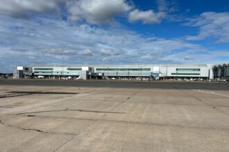 Terminal buildings and control tower at Birmingham Airport