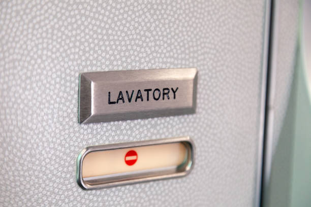 Vacant red sign, occupied symbol on an airplane lavatory door.