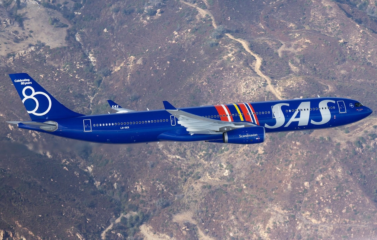 A SAS Airbus A330-343 in flight.