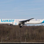 A Luxair Embraer E195-E2 landing at Luxembourg Airport