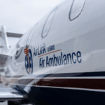 The AirLink Ambulance logo on the side of one of one of its aircraft.