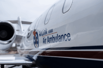 The AirLink Ambulance logo on the side of one of one of its aircraft.