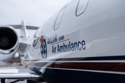 The AirLink Ambulance logo on the side of one of one of its aircraft.